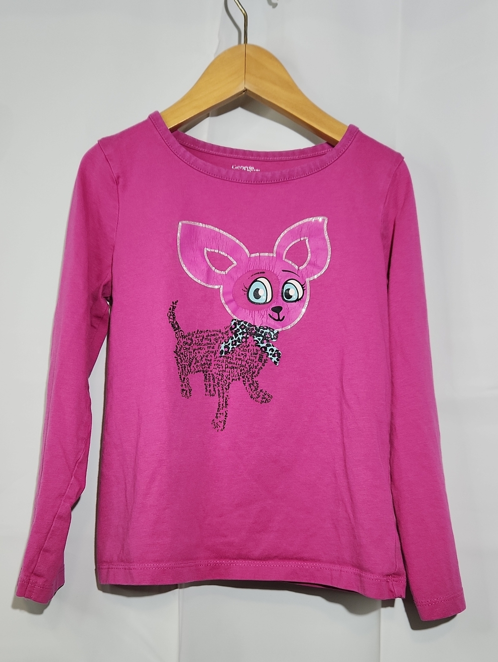 Girls' Long Sleeve Pink Graphic Tee - Cute Puppy Design - Size 6